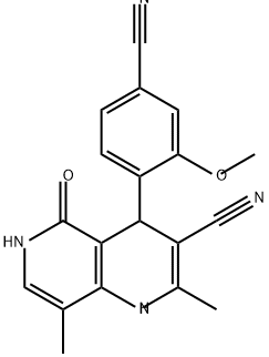 1,6-Naphthyridine-3-carbonitrile, 4-(4-cyano-2-methoxyphenyl)-1,4,5,6-tetrahydro-2,8-dimethyl-5-oxo- Struktur