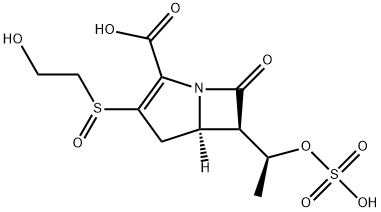 1-Azabicyclo[3.2.0]hept-2-ene-2-carboxylic acid, 3-[(2-hydroxyethyl)sulfinyl]-7-oxo-6-[(1S)-1-(sulfooxy)ethyl]-, (5R,6R)- Struktur