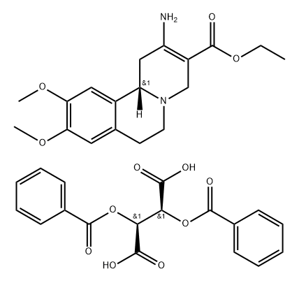 Butanedioic acid, 2,3-bis(benzoyloxy)-, (2S,3S)-, coMpd. with ethyl (11bS)-2-aMino-1,6,7,11b-tetrahydro-9,10-diMethoxy-4H-benzo[a]quinolizine-3-carboxylate (1:1) Struktur