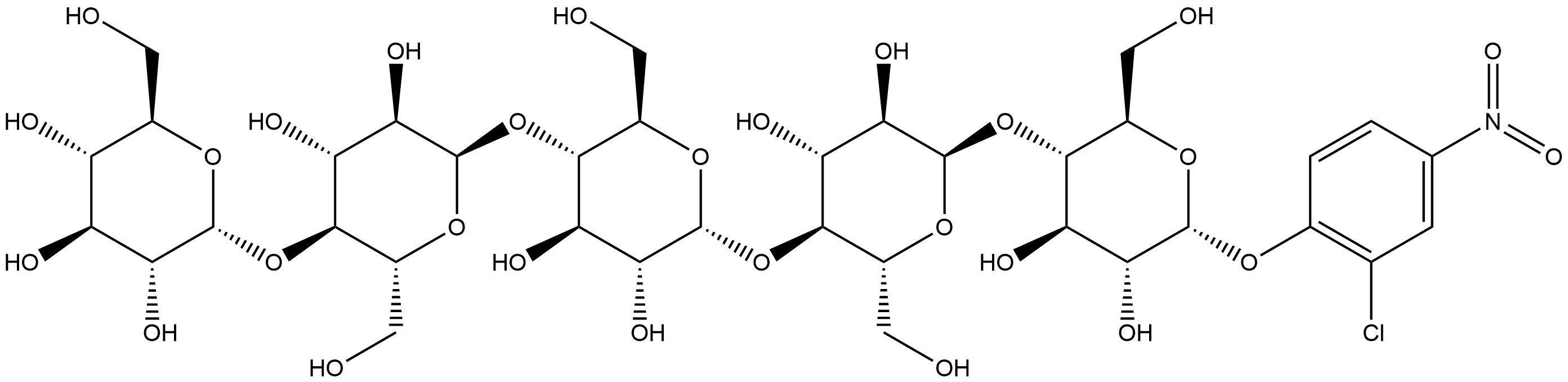 α-D-Glucopyranoside, 2-chloro-4-nitrophenyl O-α-D-glucopyranosyl-(1→4)-O-α-D-glucopyranosyl-(1→4)-O-α-D-glucopyranosyl-(1→4)-O-α-D-glucopyranosyl-(1→4)- Struktur