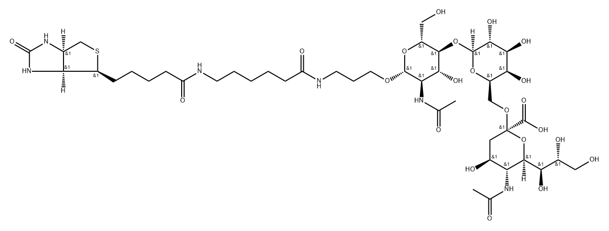 (3aS,4S,6aR)-N-[6-[[3-[[O-(N-Acetyl-alpha-neuraminosyl)-(2-6)-O-beta-D-galactopyranosyl-(1-4)-2-(acetylamino)-2-deoxy-beta-D-glucopyranosyl]oxy]propyl]amino]-6-oxohexyl]hexahydro-2-oxo-1H-thieno[3,4-d]imidazole-4-pentanamide Struktur