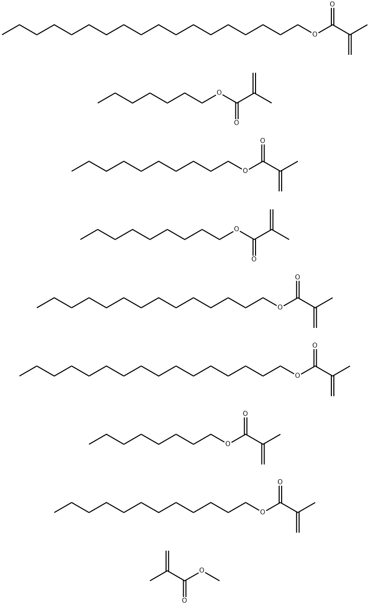 2-Propenoic acid, 2-methyl-, decyl ester, polymer with dodecyl 2-methyl-2-propenoate, heptyl 2-methyl-2-propenoate, hexadecyl 2-methyl-2-propenoate, methyl 2-methyl-2-propenoate, nonyl 2-methyl-2-propenoate, octadecyl 2-methyl-2-propenoate, octyl 2-methyl Struktur