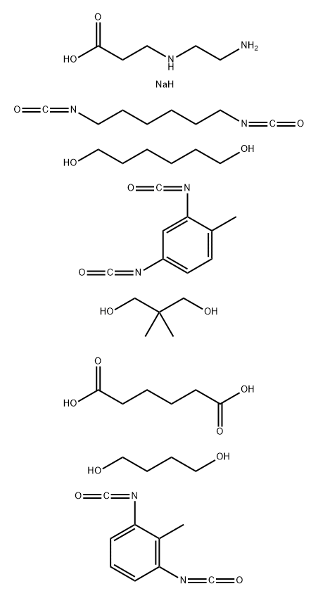 -Alanine, N-(2-aminoethyl)-, monosodium salt, polymer with 1,4-butanediol, 1,6-diisocyanatohexane, 1,3-diisocyanato-2-methylbenzene, 2,4-diisocyanato-1-methylbenzene, 2,2-dimethyl-1,3-propanediol, hexanedioic acid and 1,6-hexanediol Struktur