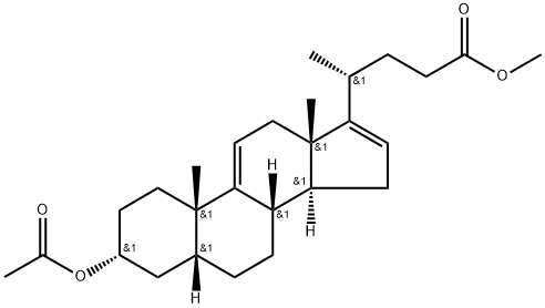 Chola-9(11),16-dien-24-oic acid, 3-(acetyloxy)-, methyl ester, (3α,5β)- Struktur