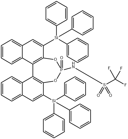 1,1,1-Trifluoro-N-[(11bR)-4-oxido-2,6-bis(triphenylsilyl)d
inaphtho[2,1-d:1',2'-f][1,3,2]dioxaphosphepin-4-yl]methan
esulfonamide Struktur