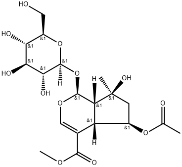 Cyclopenta[c]pyran-4-carboxylic acid, 5-(acetyloxy)-1-(β-D-glucopyranosyloxy)-1,4a,5,6,7,7a-hexahydro-7-hydroxy-7-methyl-, methyl ester, (1S,4aS,5R,7S,7aS)- Structure