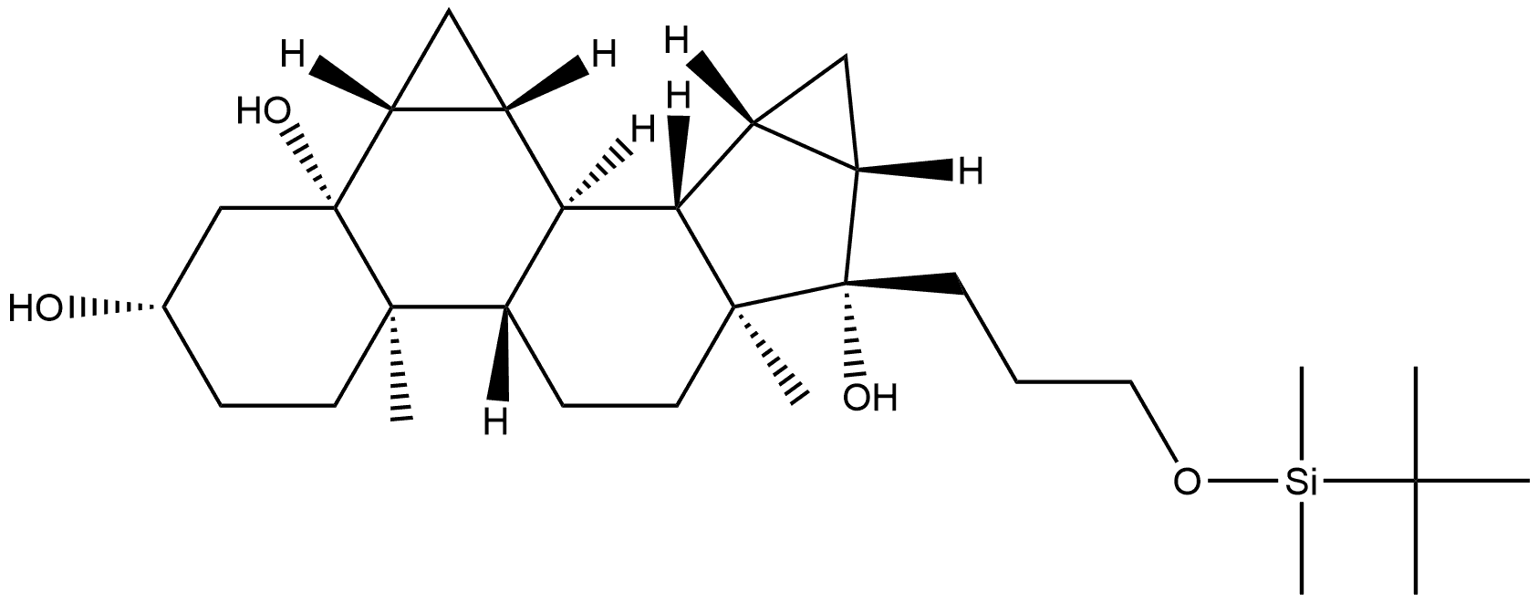 5H-Dicyclopropa[6,7:15,16]cyclopenta[a]phenanthrene-3,5,17-triol, 17-[3-[[(1,1-dimethylethyl)dimethylsilyl]oxy]propyl]octadecahydro-10,13-dimethyl-, (3S,5R,6R,7R,8R,9S,10R,13S,14S,15S,16S,17S)- Struktur