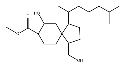 Spiro[4.5]decane-8-carboxylic acid, 1-(1,5-dimethylhexyl)-7-hydroxy-4-(hydroxymethyl)-, methyl ester, [1R-[1α(R*),4β,5β(7S*,8S*)]]- (9CI) Struktur