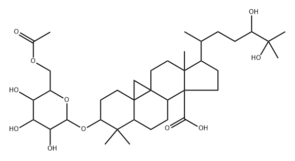 9,19-Cyclolanostan-30-oic acid, 3-[(6-O-acetyl-β-D-glucopyranosyl)oxy]-24,25-dihydroxy-, (3α,24R)- (9CI) Struktur