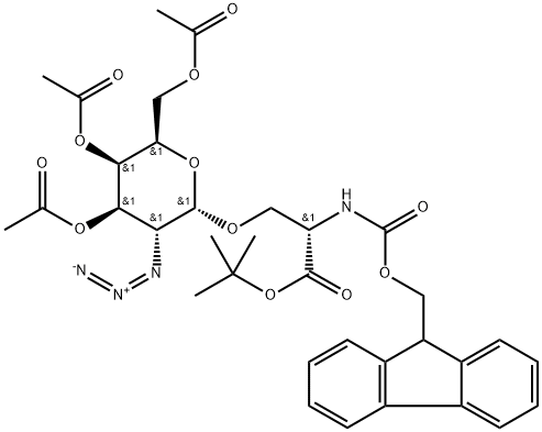 N-(9-Fluorenylmethoxycarbonyl)-O-(3,4,6-tri-O-acetyl-2-azido-2-desoxy-α-D-galactopyranosyl)-L-serin-tert-butylester Struktur