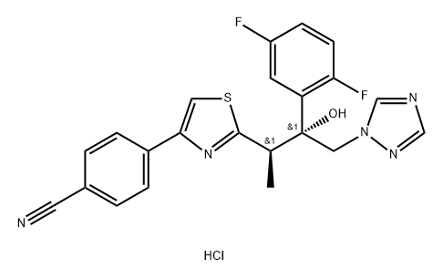 4-[2-[(1R,2R)-2-(2,5-Difluorophenyl)-2-hydroxy-1-methyl-3-(1H-1,2,4-triazol-1-yl)propyl]-4-thiazolyl]benzonitrile hydrochloride (1:1) Struktur