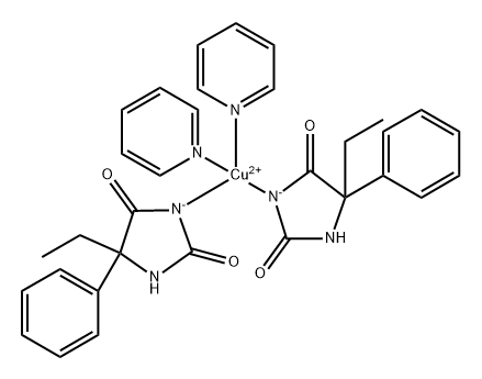 bis(5-ethyl-5-phenylhydantoin)bispyridine Cu(II) Struktur