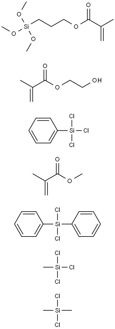 2-Propenoic acid, 2-methyl-, 2-hydroxyethyl ester, polymer with dichlorodimethylsilane, dichlorodiphenylsilane, methyl 2-methyl-2-propenoate, trichloromethylsilane, trichlorophenylsilane and 3-(trimethoxysilyl)propyl 2-methyl-2-propenoate Struktur