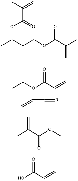 2-Propenoic acid ethyl ester polymer with methyl 2-methyl-2-propenoate, 1-methyl- 1,3-propanediylbis(2-methyl-2-propenoate), 2-propenenitrile and 2-propenoic acid Struktur