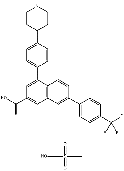 2-Naphthalenecarboxylic acid, 4-[4-(4-piperidinyl)phenyl]-7-[4-(trifluoromethyl)phenyl]-, methanesulfonate (1:1) Struktur