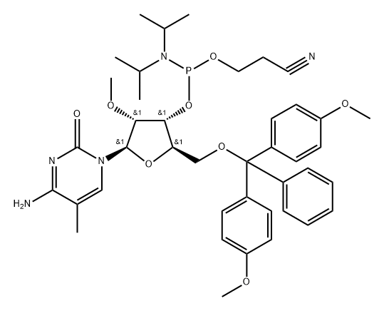 5'-O-DMT-2'-O-methyl-5-methylcytidine 3'-CE phosphoramidite Struktur