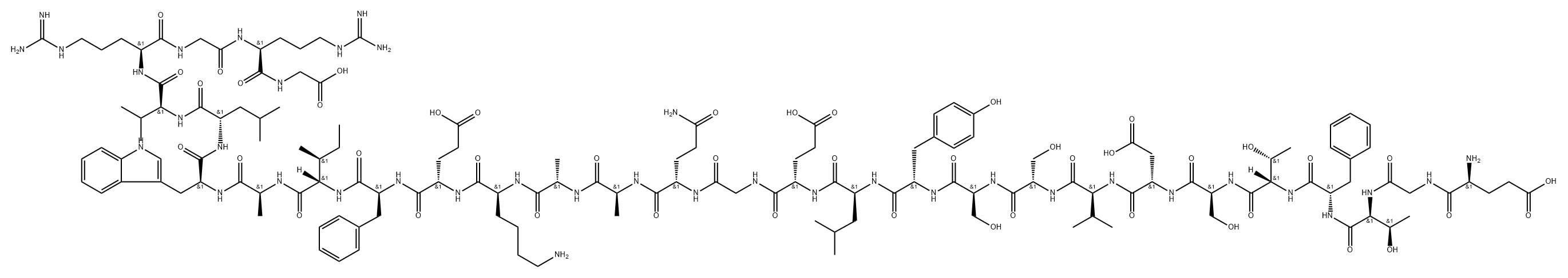 Glycine, L-α-glutamylglycyl-L-threonyl-L-phenylalanyl-L-threonyl-L-seryl-L-α-aspartyl-L-valyl-L-seryl-L-seryl-L-tyrosyl-L-leucyl-L-α-glutamylglycyl-L-glutaminyl-L-alanyl-L-alanyl-L-lysyl-L-α-glutamyl-L-phenylalanyl-L-isoleucyl-L-alanyl-L-tryptophyl-L-leucyl-L-valyl-L-arginylglycyl-L-arginyl- Struktur