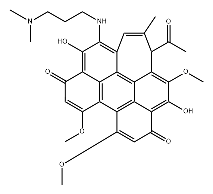 1H-Cyclohepta[ghi]perylene-6,11-dione, 1-acetyl-4-[[3-(dimethylamino)propyl]amino]-5,12-dihydroxy-8,9,13-trimethoxy-2-methyl- Struktur