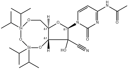 Acetamide, N-[1-[(2ξ)-2-C-cyano-3,5-O-[1,1,3,3-tetrakis(1-methylethyl)-1,3-disiloxanediyl]-β-D-erythro-pentofuranosyl]-1,2-dihydro-2-oxo-4-pyrimidinyl]- Struktur