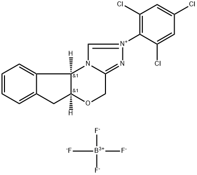 (5aS,10bR)-5a,10b-dihydro-2-(2,4,6-trichlorophenyl)-4H,6H-Indeno[2,1b][1,2,4]triazolo[4,3-d][1,4]oxazinium  tetrafluoroborate Struktur