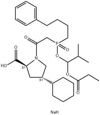 (4S)-4-Cyclohexyl-1-[(RS)-1-hydroxy-2-methylpropoxy](4-phenylbutyl)phosphinyl]-acetyl-L-proline Propionate (Ester) Sodium Salt (Mixture) Struktur