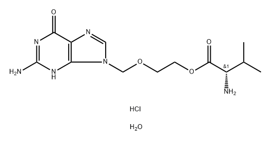 L-Valine, 2-[(2-amino-1,6-dihydro-6-oxo-9H-purin-9-yl)methoxy]ethyl ester, hydrochloride, hydrate (1:1:) Structure