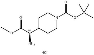 4-Piperidineacetic acid, α-amino-1-[(1,1-dimethylethoxy)carbonyl]-, methyl ester, hydrochloride (1:1), (αR)- Struktur