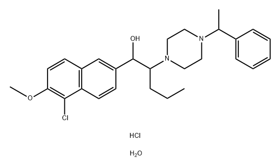 1-Piperazineethanol, α-(5-chloro-6-Methoxy-2-naphthalenyl)-4-(1-phenylethyl)-β-propyl-, hydrochloride, hydrate (1:2:2) Struktur