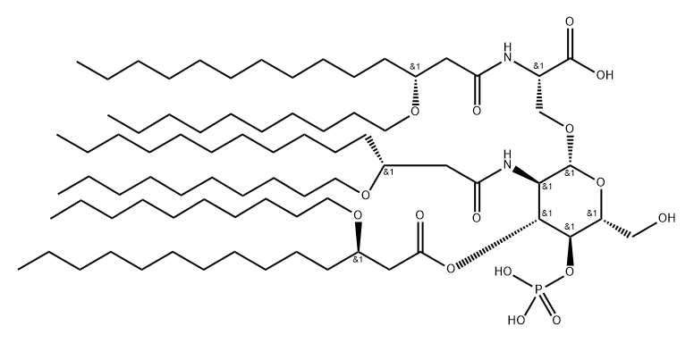 L-Serine, N-[(3R)-3-(decyloxy)-1-oxotetradecyl]-O-[3-O-[(3R)-3-(decyloxy)-1-oxotetradecyl]-2-[[(3R)-3-(decyloxy)-1-oxotetradecyl]amino]-2-deoxy-4-O-phosphono-β-D-glucopyranosyl]- Struktur