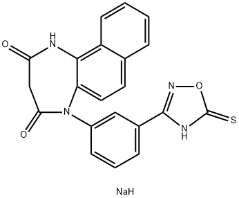 1H-Naphtho[1,2-b][1,4]diazepine-2,4(3H,5H)-dione, 5-[3-(2,5-dihydro-5-thioxo-1,2,4-oxadiazol-3-yl)phenyl]-, sodium salt (1:1) Structure