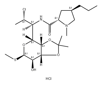 L-threo-a-D-galacto-Octopyranoside, methyl-7-chloro-6,7,8-trideoxy-3,4-O-(1-methylethyliden)-6-[[[(2S,4R)-1-methyl-4-propyl-2-pirrolidinyl]carbonyl]amino]-1-thio-, monohydrochloride Struktur