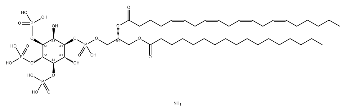 D-myo-Inositol, 3,4,5-tris(dihydrogen phosphate) 1-[(2R)-2-[[(5Z,8Z,11Z,14Z)-1-oxo-5,8,11,14-eicosatetraen-1-yl]oxy]-3-[(1-oxoheptadecyl)oxy]propyl hydrogen phosphate], ammonium salt (1:4) Struktur