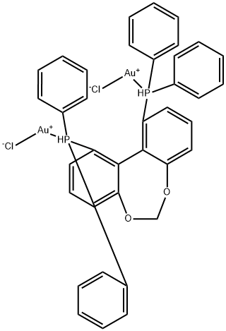 Gold, dichloro[μ-[1,1'-(11aR)-dibenzo[d,f][1,3]dioxepin-1,11-diylbis[1,1-diphenylphosphine-κP]]]di- Struktur