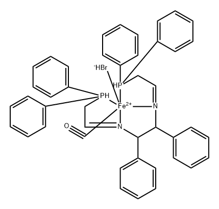 Bromocarbonyl[(1S,2S)-2,3-diphenylethylenediamine-N,N'-bis(2-diphenylphosphinoethyllidene)]iron(II) tetraphenylborate, FeATHer-II  Catalyst Struktur