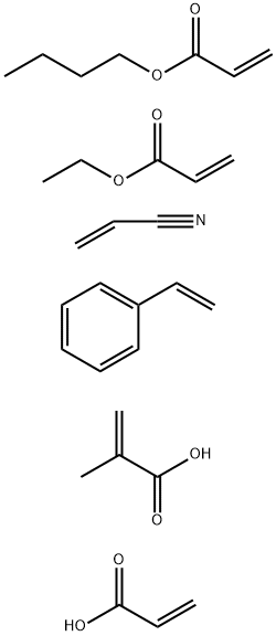 2-Propenoic acid, 2-methyl-, polymer with butyl 2-propenoate, ethenylbenzene, ethyl 2-propenoate, 2-propenenitrile and 2-propenoic acid Struktur