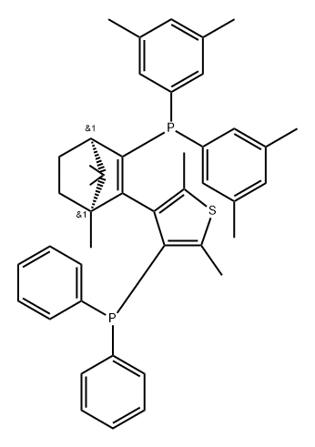 (+)-{(1S,4R)-3-[4-(Diphenylphosphino)-2,5-dimethyl-3-thienyl]-4,<br />7,7-trimethylbicyclo[2.2.1]hept-2-en-2-yl}bis(3,5-dimethylphenylphosphine, min. 98% [catASiumT2] Struktur