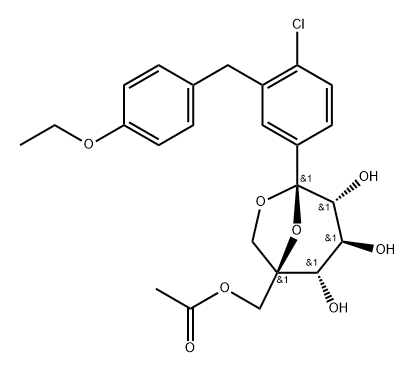 β-L-Idopyranose, 5-C-[(acetyloxy)methyl]-1,6-anhydro-1-C-[4-chloro-3-[(4-ethoxyphenyl)methyl]phenyl]- Struktur