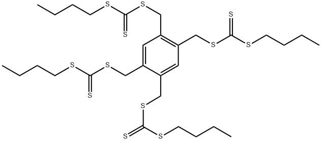 Carbonotrithioic acid, C,C',C'',C''''-[1,2,4,5-benzenetetrayltetrakis(methylene)] C,C',C'',C''''-tetrabutyl ester Struktur