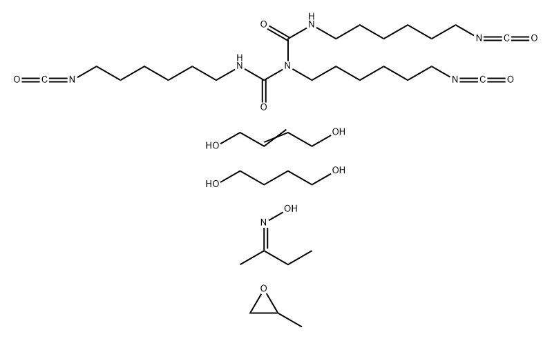 Imidodicarbonic diamide, N,N',2-tris(6-isocyanatohexyl)-, polymer with 1,4-butanediol, 2-butene-1,4-diol and methyloxirane, bisulfited, Me Et ketone oxime-blocked Struktur