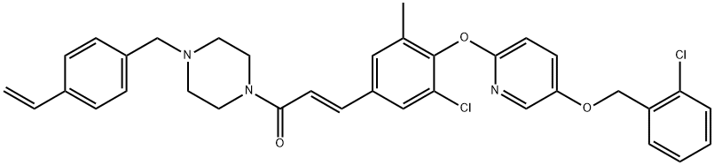 3-[3-chloro-4-[[5-[(2-chlorophenyl)methoxy]-2-pyridinyl]oxy]-5-methylphenyl]-1-[4-[(4-ethenylphenyl)methyl]-1-piperazinyl]-(2E)- 2-propen-1-one Struktur