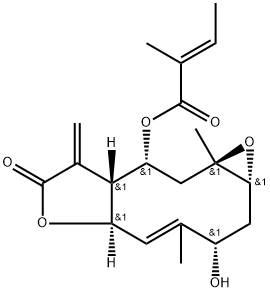 (E)-2-Methyl-2-butenoic acid [(1aR,3S,4Z,5aR,8aR,9R,10aR)-1a,2,3,5a,7,8,8a,9,10,10a-decahydro-3-hydroxy-4,10a-dimethyl-8-methylene-7-oxooxireno[5,6]cyclodeca[1,2-b]furan-9-yl] ester Struktur