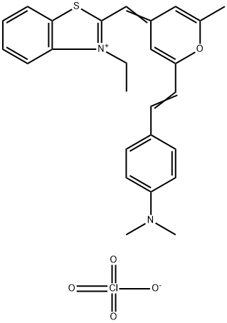 Benzothiazolium, 2-[[2-[2-[4-(dimethylamino)phenyl]ethenyl]-6-methyl-4H-pyran-4-ylidene]methyl]-3-ethyl-, perchlorate (1:1) Struktur