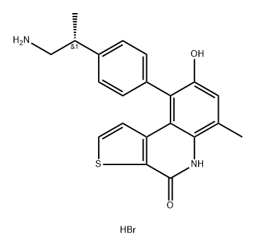 Thieno[2,3-c]quinolin-4(5H)-one, 9-[4-[(1R)-2-amino-1-methylethyl]phenyl]-8-hydroxy-6-methyl-, hydrobromide (1:1) Struktur