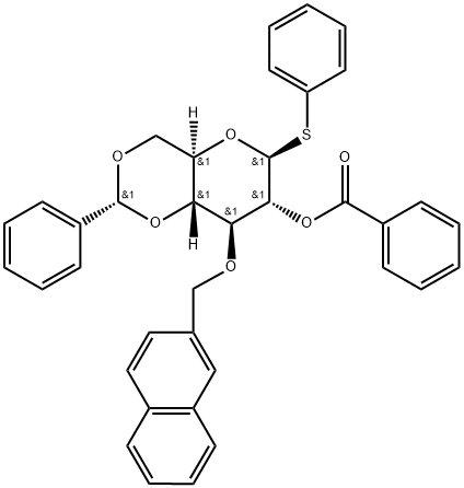 β-D-Glucopyranoside, phenyl 3-O-(2-naphthalenylmethyl)-4,6-O-[(R)-phenylmethylene]-1-thio-, 2-benzoate Struktur