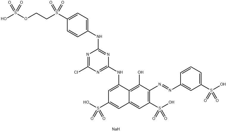 2,7-Naphthalenedisulfonic acid, 5-4-chloro-6-4-2-(sulfooxy)ethylsulfonylphenylamino-1,3,5-triazin-2-ylamino-4-hydroxy-3-(3-sulfophenyl)azo-, tetrasodium salt Struktur