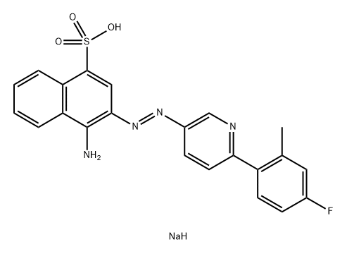 1-Naphthalenesulfonic acid, 4-amino-3-[2-[6-(4-fluoro-2-methylphenyl)-3-pyridinyl]diazenyl]-, sodium salt (1:1) Struktur