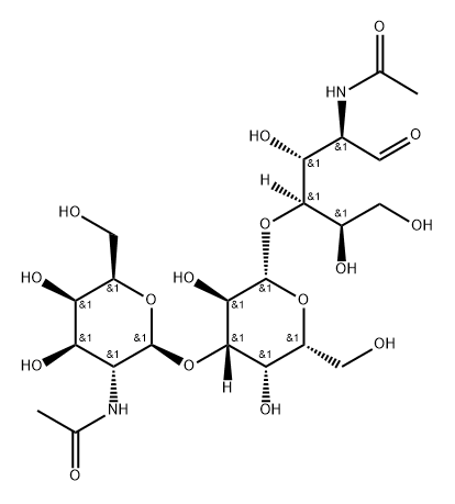 O-2-(Acetylamino)-2-deoxy-beta-D-galactopyranosyl-(1-3)-O-beta-D-galactopyranosyl-(1-4)-2-(acetylamino)-2-deoxy-D-glucose Struktur