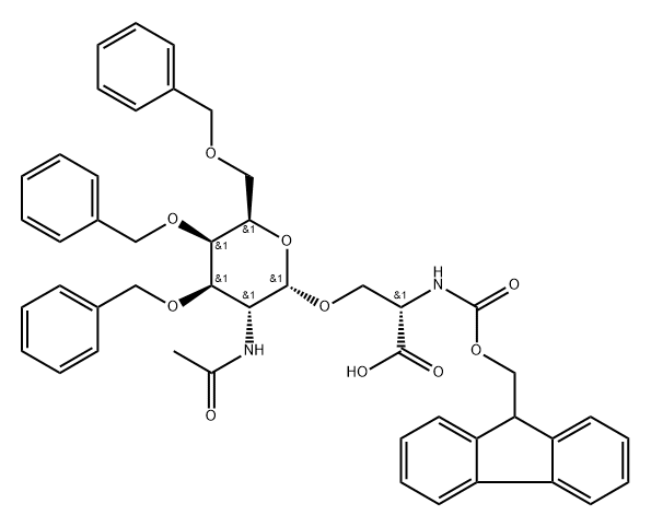 O-[2-(Acetylamino)-2-deoxy-3,4,6-tris-O-(phenylmethyl)-alpha-D-galactopyranosyl]-N-[(9H-fluoren-9-ylmethoxy)carbonyl]-L-serine Struktur