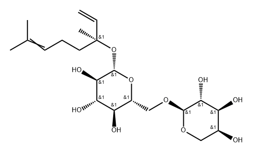 (S)-linalyl 6-O-α-L-arabinopyranosyl-β-D-glucopyranoside Struktur