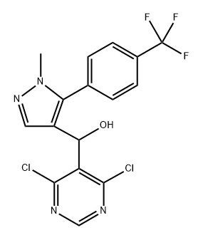 5-Pyrimidinemethanol, 4,6-dichloro-α-[1-methyl-5-[4-(trifluoromethyl)phenyl]-1H-pyrazol-4-yl]- Struktur